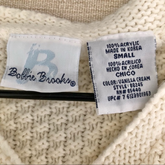 Cream v-neck cable-knit button front cardigan sweater - Picture 3 of 4